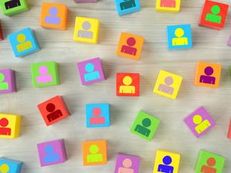 Wooden blocks of different colours with people